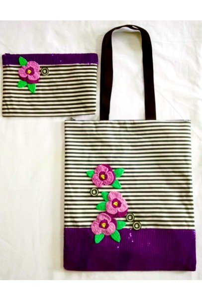 Happy Threads Women's Blinky Tote Bag With Pouch Combo(Purple)